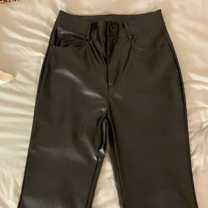 Shein black leather pants wide leg size extra small